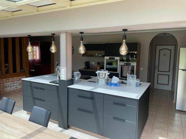 agrandissement de cuisine sur véranda avec pose de luminaire 